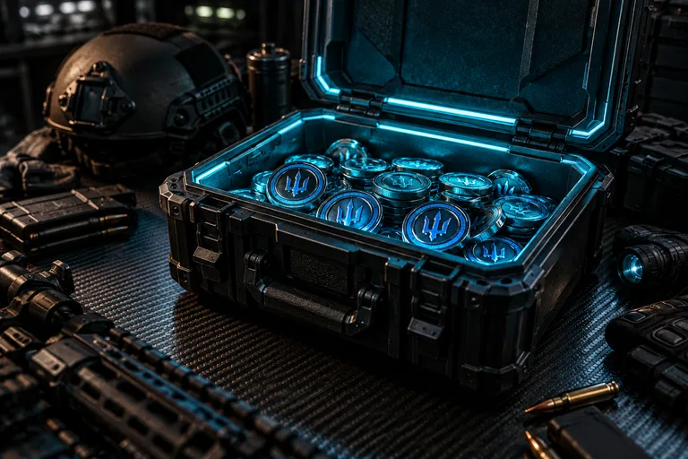 Illustrated open crate with glowing tokens